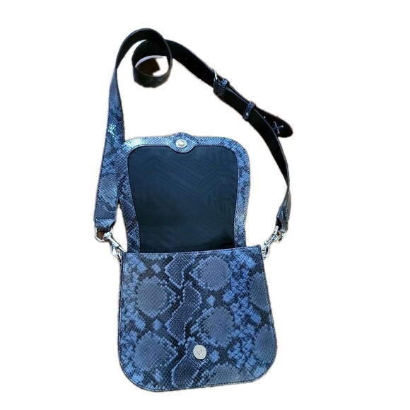 Rebecca Minkoff Blue & Black Python Embossed Leather Saddle Bag EUC - Picture 3 of 11